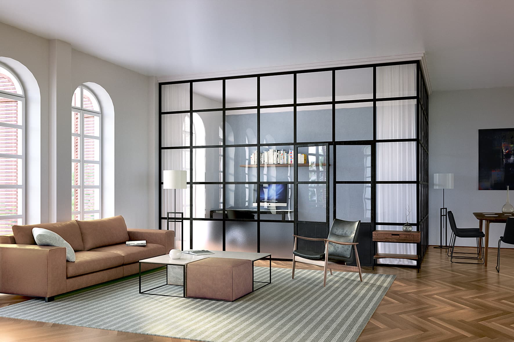Alt­bau Wohnzimmer | 3D-Visualisierung, Architecture, Campaign, Interieur | Full CGI:  Entwurf, Modelling , Beleuchtung, Rendering