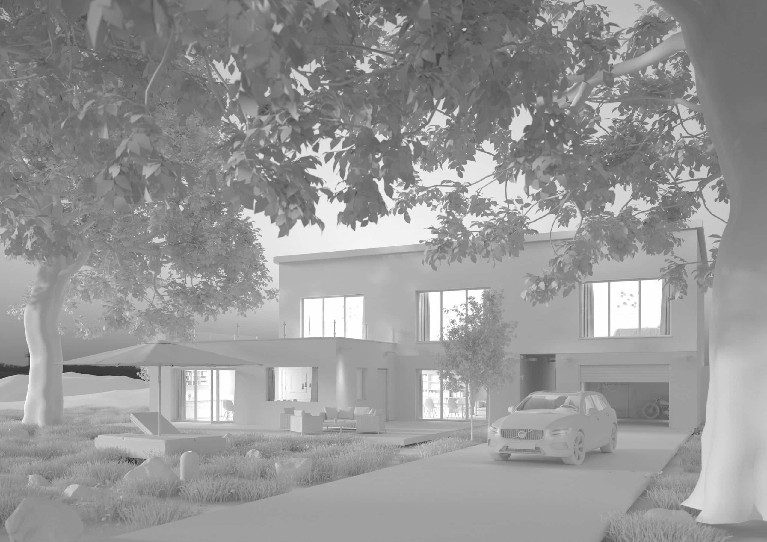 Unbearbeitete Ansicht | Land­haus | Architecture, 3D-Visualisierung, Automotive, Landscape | full CGI / 3D: Entwurf, Modelling, Lightning, Shading, Rendering