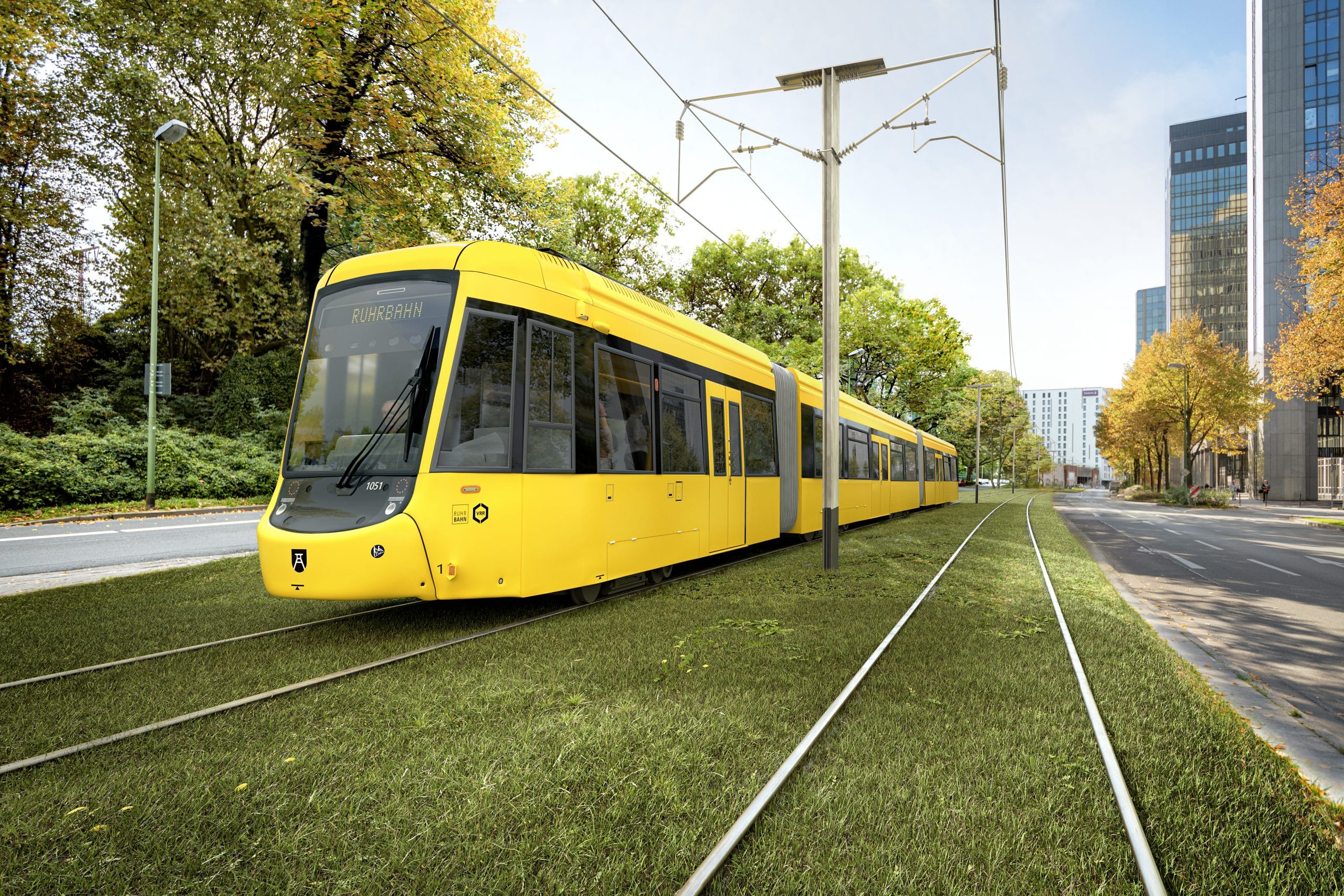 Ruhr­bahn Essen auf Rasengleis | Bildbearbeitung, Pre-Visualisierung, 3D-Visualisierung, Ingenieur / Technik, Exterieur