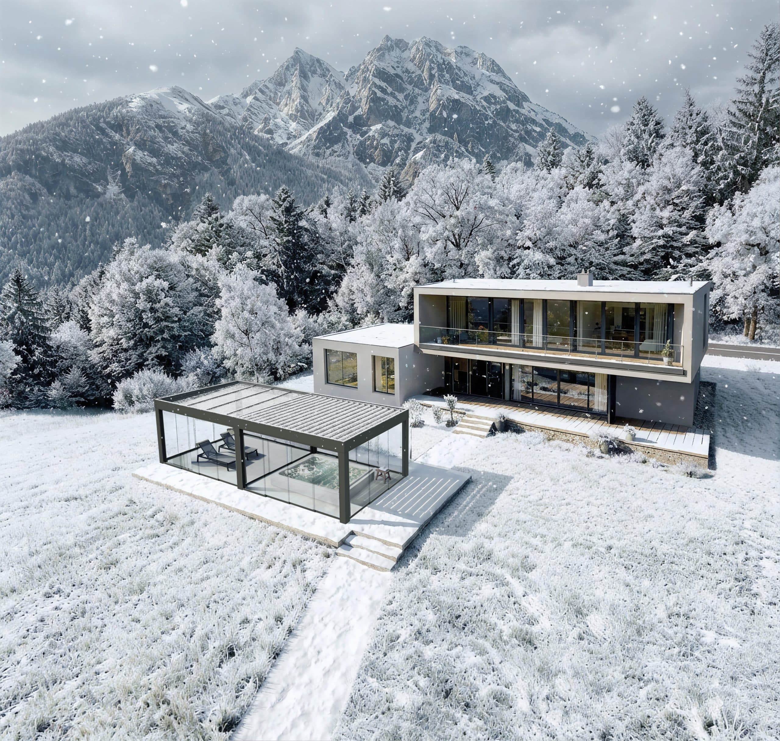 Ter­ras­sen­über­da­chun­gen | Bildbearbeitung, KI-Bildgenerierung, 3D-Visualisierung, Ingenieur / Technik, Exterieur, Architecture, Products/Packaging | Agentur: Premiere Agentur für Kommunikation | Kunde: TS-Aluminium-Profilsysteme GmbH & Co. KG