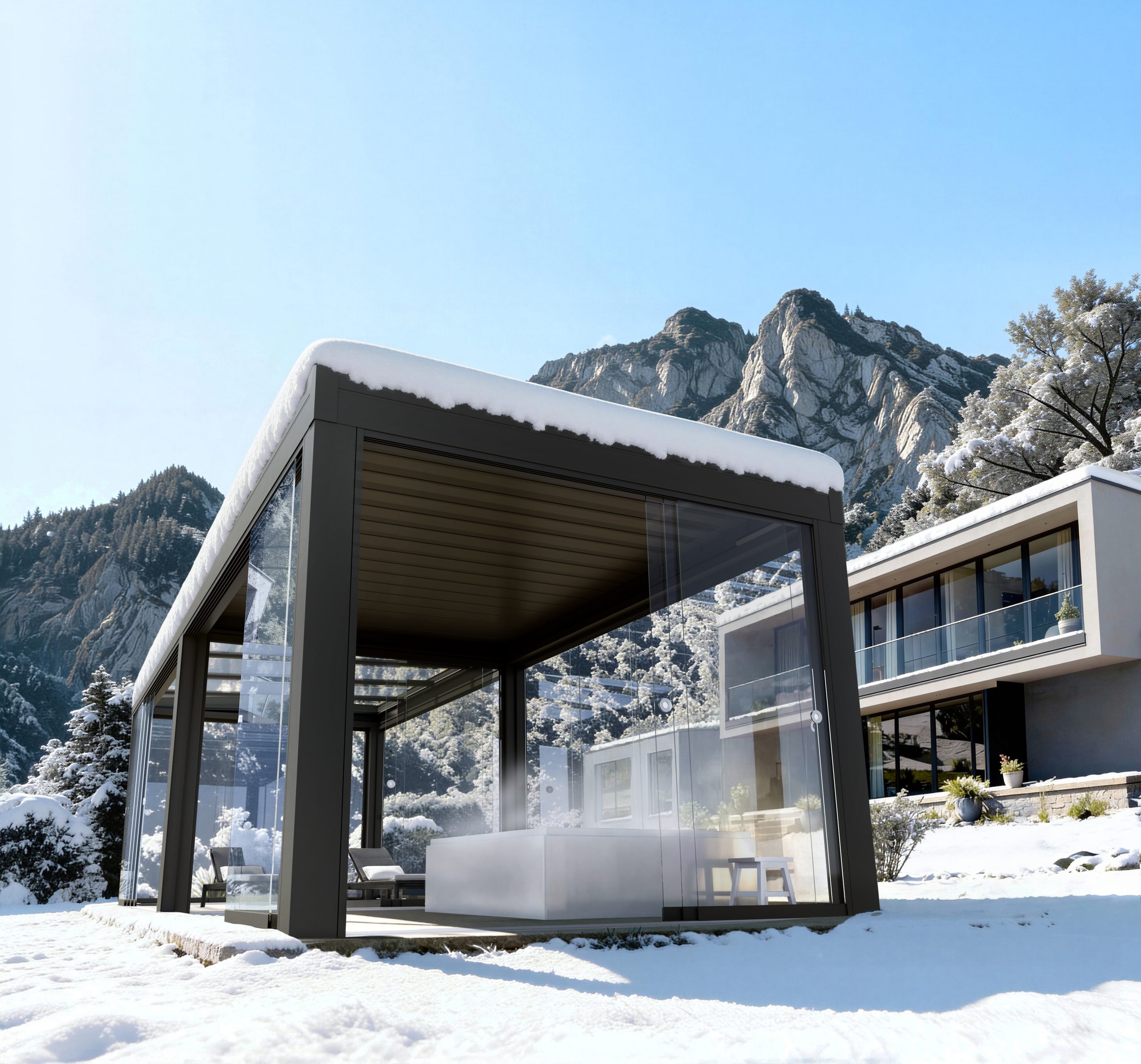 Ter­ras­sen­über­da­chun­gen | Bildbearbeitung, KI-Bildgenerierung, 3D-Visualisierung, Ingenieur / Technik, Exterieur, Architecture, Products/Packaging | Agentur: Premiere Agentur für Kommunikation | Kunde: TS-Aluminium-Profilsysteme GmbH & Co. KG