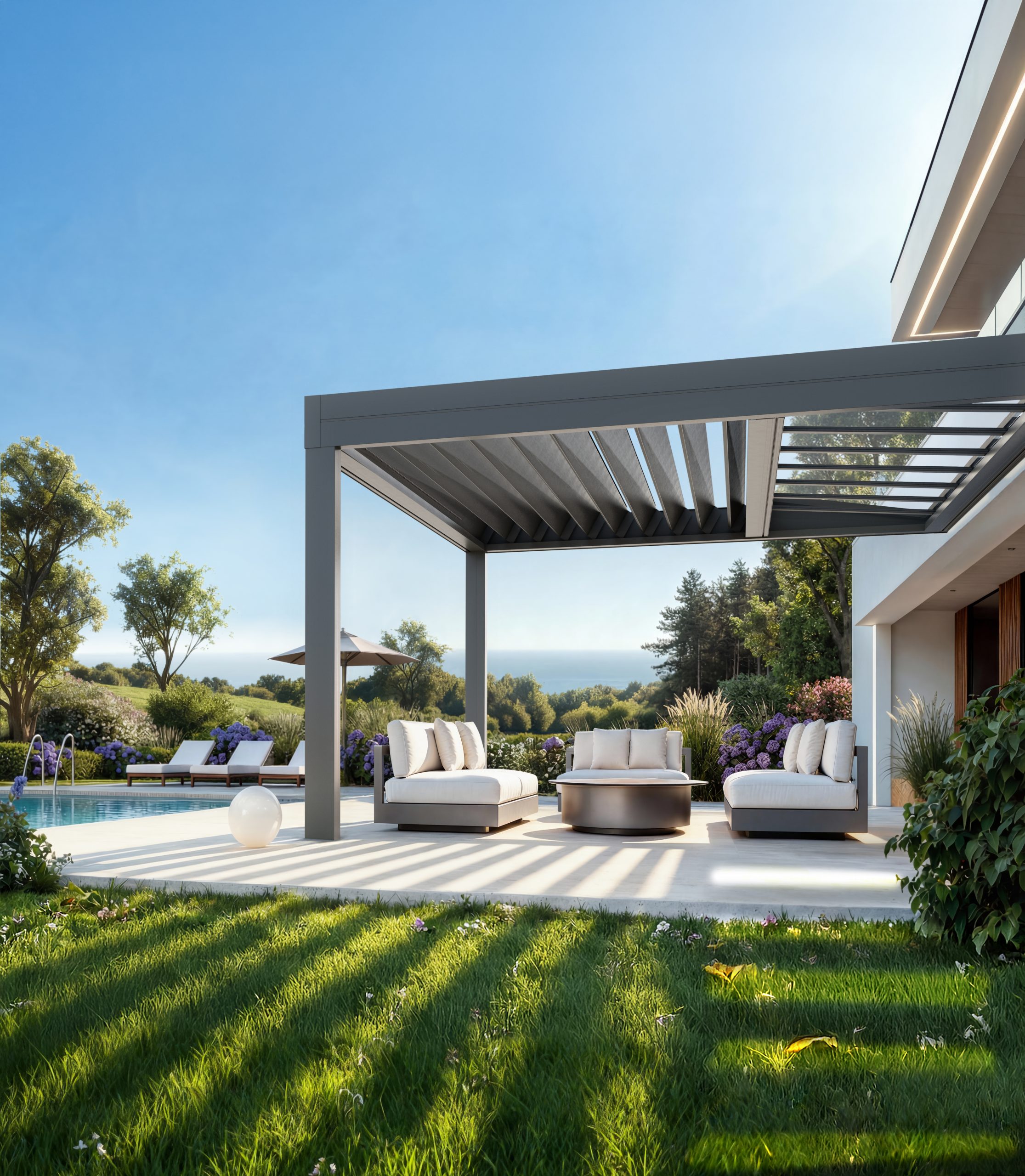 Ter­ras­sen­über­da­chun­gen | Bildbearbeitung, KI-Bildgenerierung, 3D-Visualisierung, Ingenieur / Technik, Exterieur, Architecture, Products/Packaging | Agentur: Premiere Agentur für Kommunikation | Kunde: TS-Aluminium-Profilsysteme GmbH & Co. KG